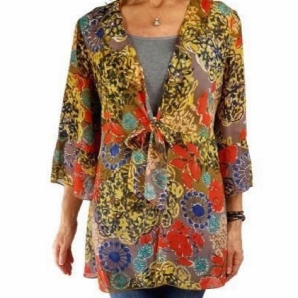 CAbi Shakespeare Kimono Floral Lightweight Sheer Boho Cardigan/Jacket - Size S